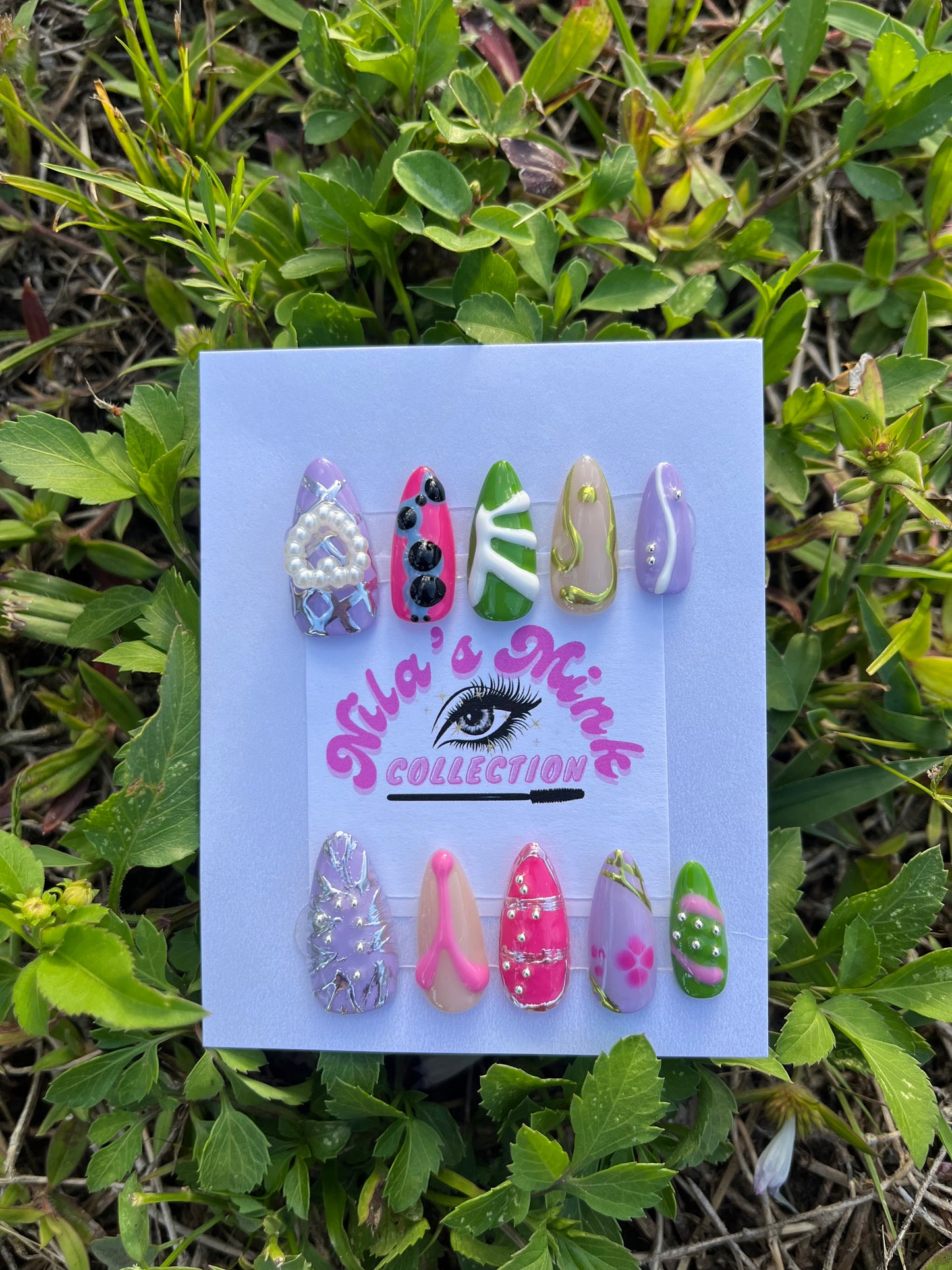 Electric Bloom- Y2K Freestyle Press-On Nails | Mixed Design Colorful Nail Set | Pearl, 3D Art & Chrome Accents | Handmade Statement Press On