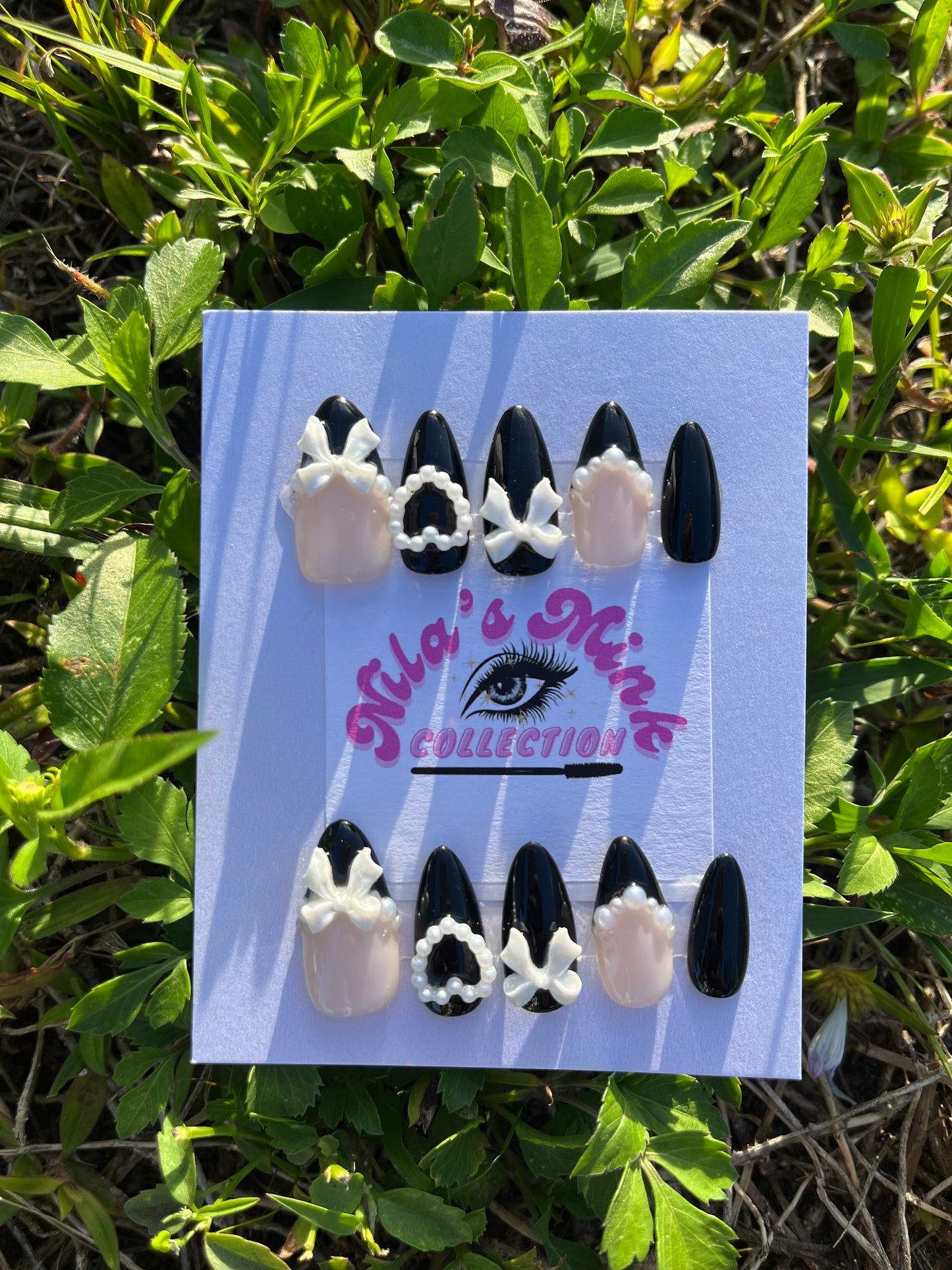 Midnight Dreams- Black Lace Bow Press-On Nails | Gothic Lolita Nails | 3D Pearl & Bow Nail Art | Handmade Luxury Press-On Nail Set