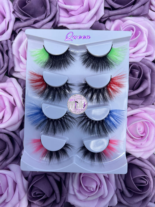 4-Pack Vibrant Color Mink Strip Lashes