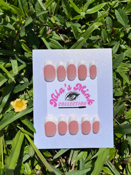 Classic Frenchie- Press-On Nail Set | Short Oval French Tips | Nude & White | Everyday Elegant Nails