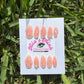 Peach Blossom Whirl Press-On Fingernail Set | Glossy Coral with 3D Floral Art & Swirl Accents | Almond Shape