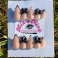 Classy Baddie” Press-On Nail Set | Nude & Black French Tips | Pearls & 3D Bows | Elegant Glam Nails