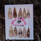 Luxe Safari Chic Press-On Nail Set | Gold & Tortoise-Shell Nails | 3D Floral Charms | Glam Stiletto Nail Art ( FREE BRACELET)