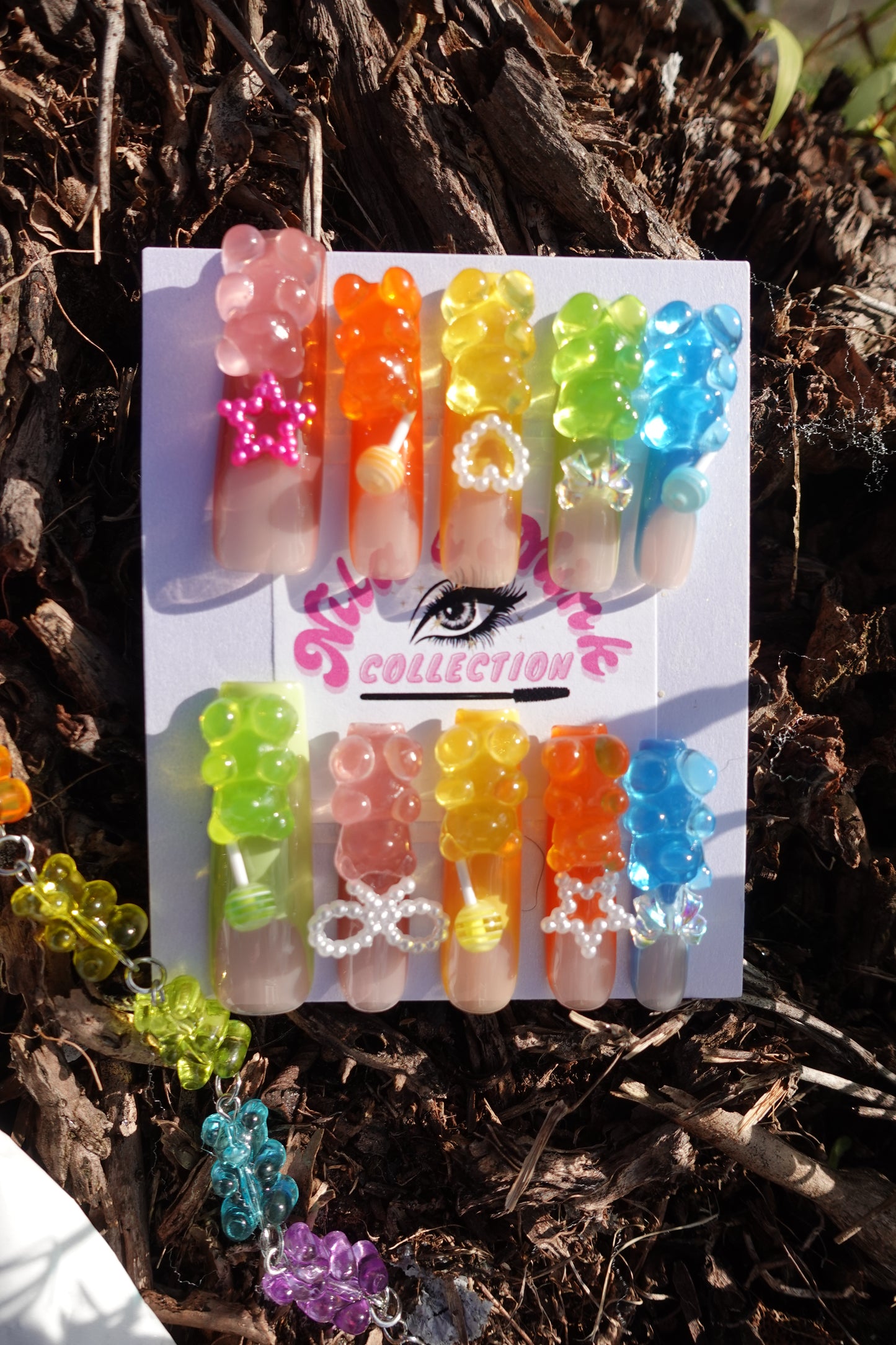 Gummy Bear Galore Press-On Nail Set | 3D Gummy Bears | Colorful Candy Nails | Fun Rainbow Press Ons (Free Gummies & Bracelet)