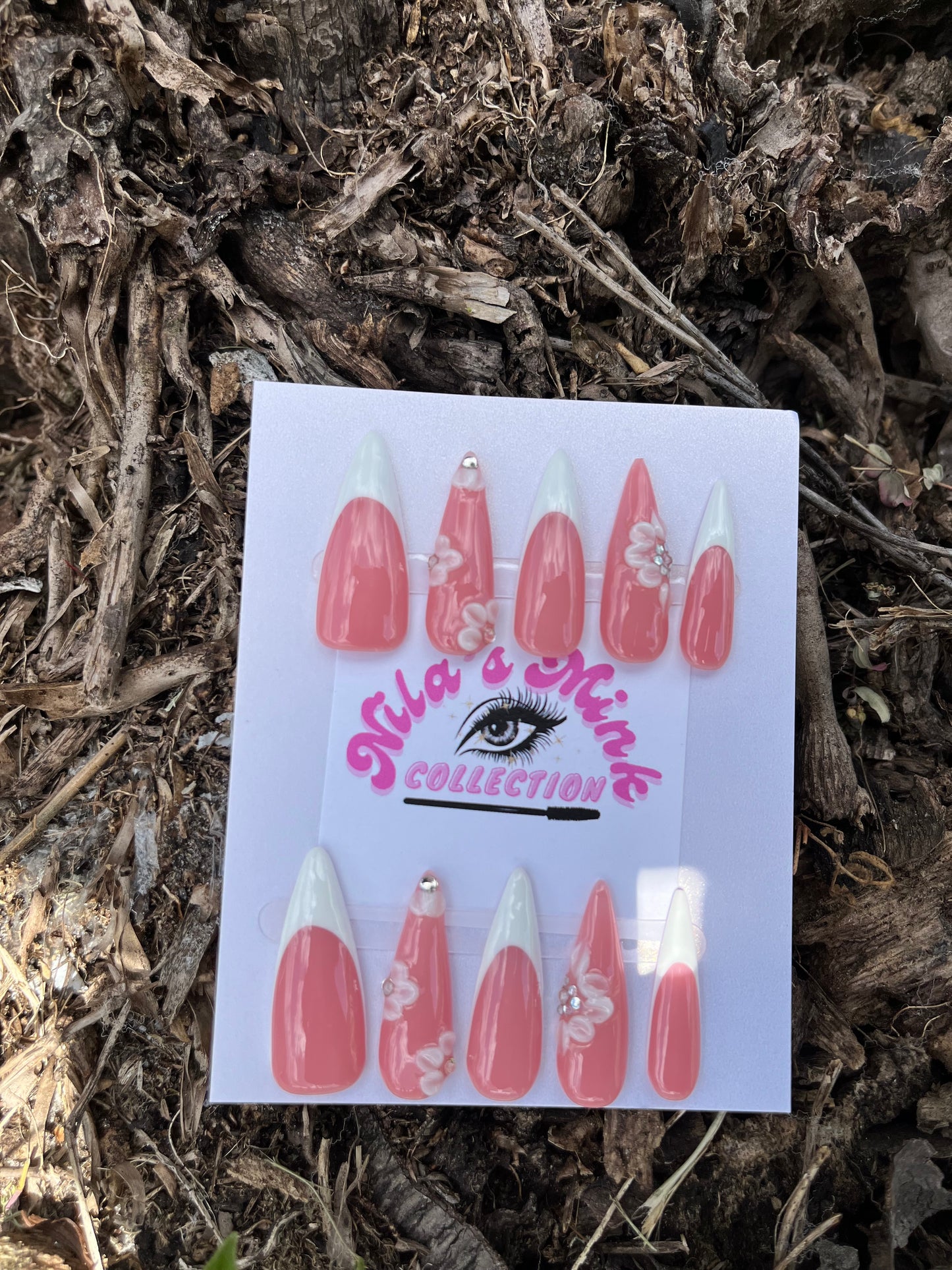 Soft Bloom Frenchies” Press-On Nail Set | Pink & White French Tips | 3D Floral Accents | Girly Elegance Nails ( FREE BRACELET)