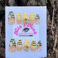 Honey Bee Bliss Press-On Nail Set | Yellow & Black Stripes | 3D Bee Charms | Floral Glam Nails (FREE BRACELET)